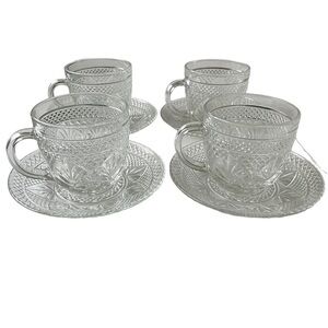 Vtg Cristal d’Arques Durand Cut Glass Cups & Saucers (Set of 4)